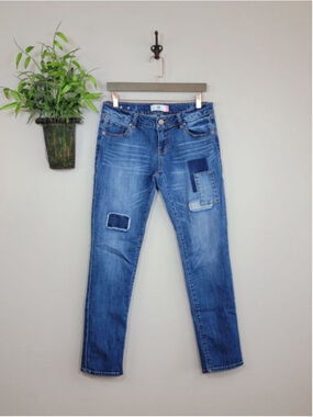 CAbi #5308 Slim Boyfriend Patchwork Relaxed Jeans Low Rise Medium Blue Wash 4
